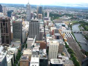 Blick vom Observation Deck des Rialto Tower auf die City und den Yarra River
