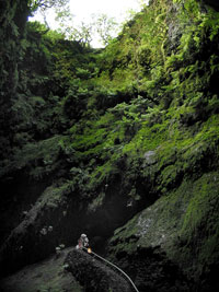&Uuml;ber eine steile Treppe gelangt der Besucher in die Algar do Carv&atilde;o (Foto: Eichner-Ramm)